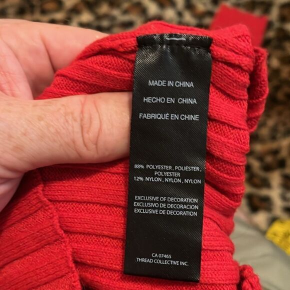 Bebe Red Rhinestone Bling Embellished Faux Pearl Detailed Ribbed Long Sleeve Top - Picture 10 of 11